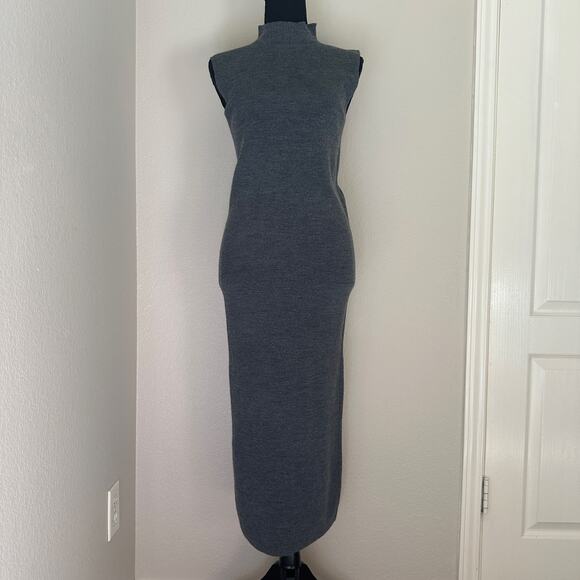 Club Monaco Merino Ribbed Mockneck Dress, Grey, 90% wool, current season, small - Picture 4 of 9